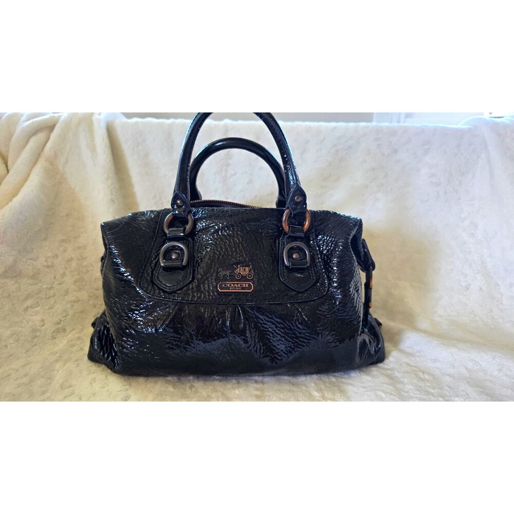 VTG Coach Madison Sabrina Satchel Coach Black Crinkle Patent Leather Y2K REPAIR